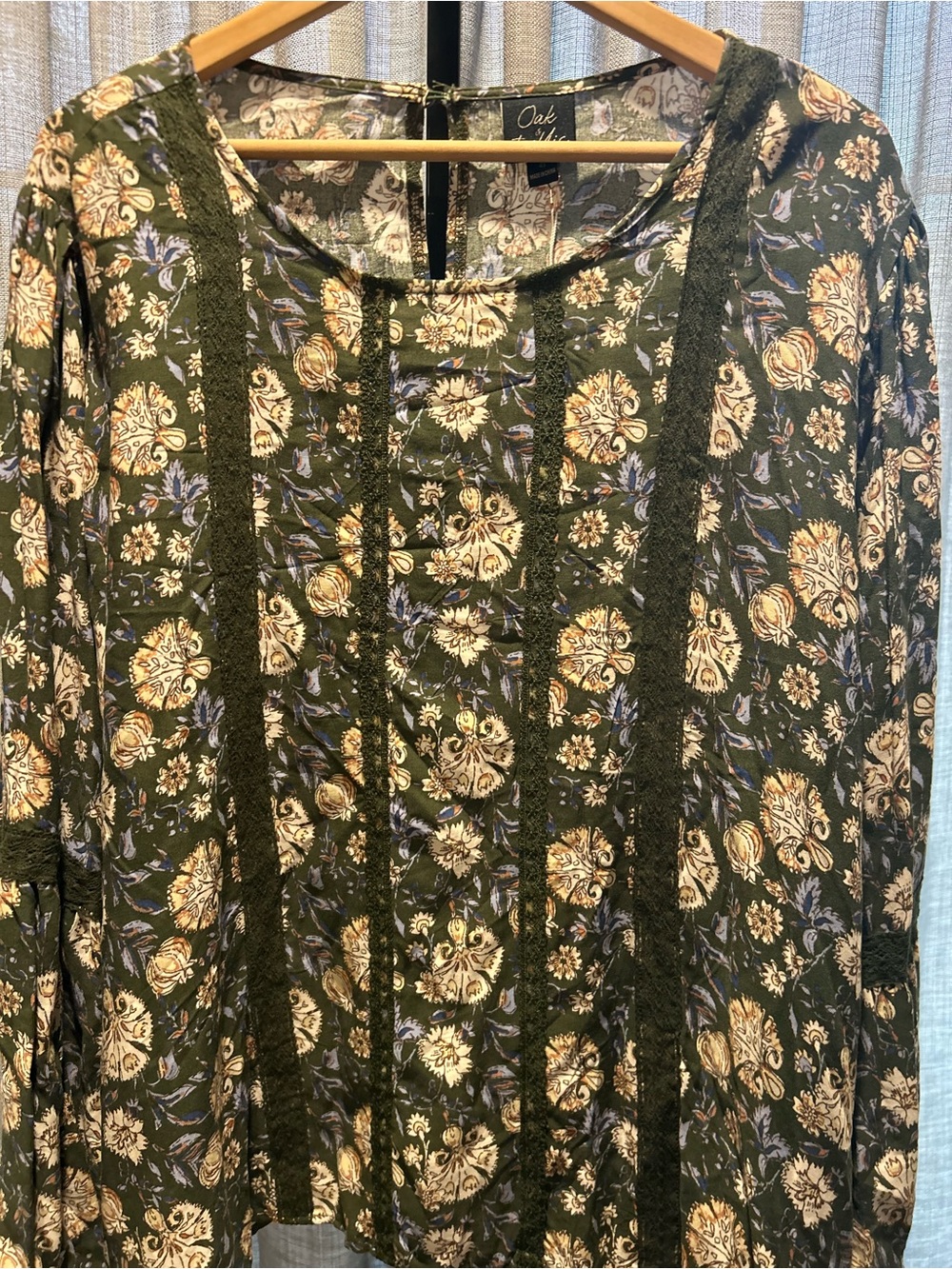 Oak & Trellis Olive Floral Long-Sleeve Shirt with Cream Accents